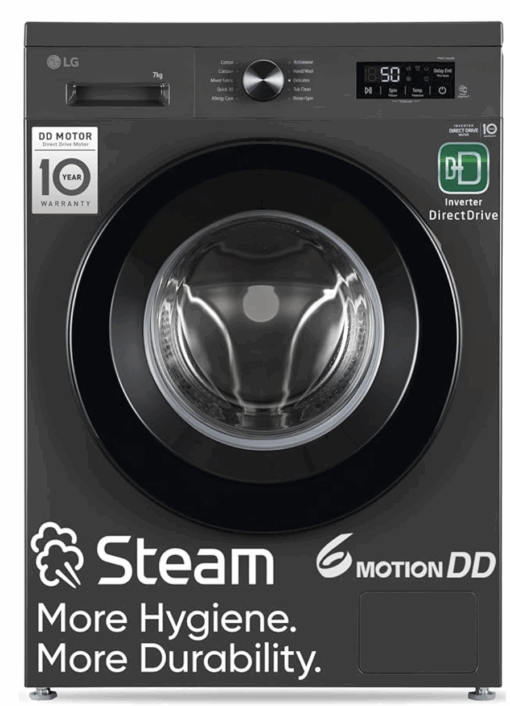 LG 7 Kg, 5 Star, Direct Drive Technology, Steam Wash, 6 Motion DD, Fully-Automatic Front Load Washing Machine (FHB1207Z2M, Allergy Care, In-Built Heater, Touch Panel, Middle Black)